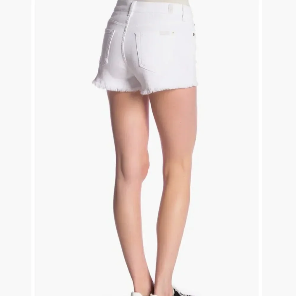 7 for all mankind  White Denim cut-offs with fringed hem Size 29 and Size 30 NWT - Picture 2 of 12